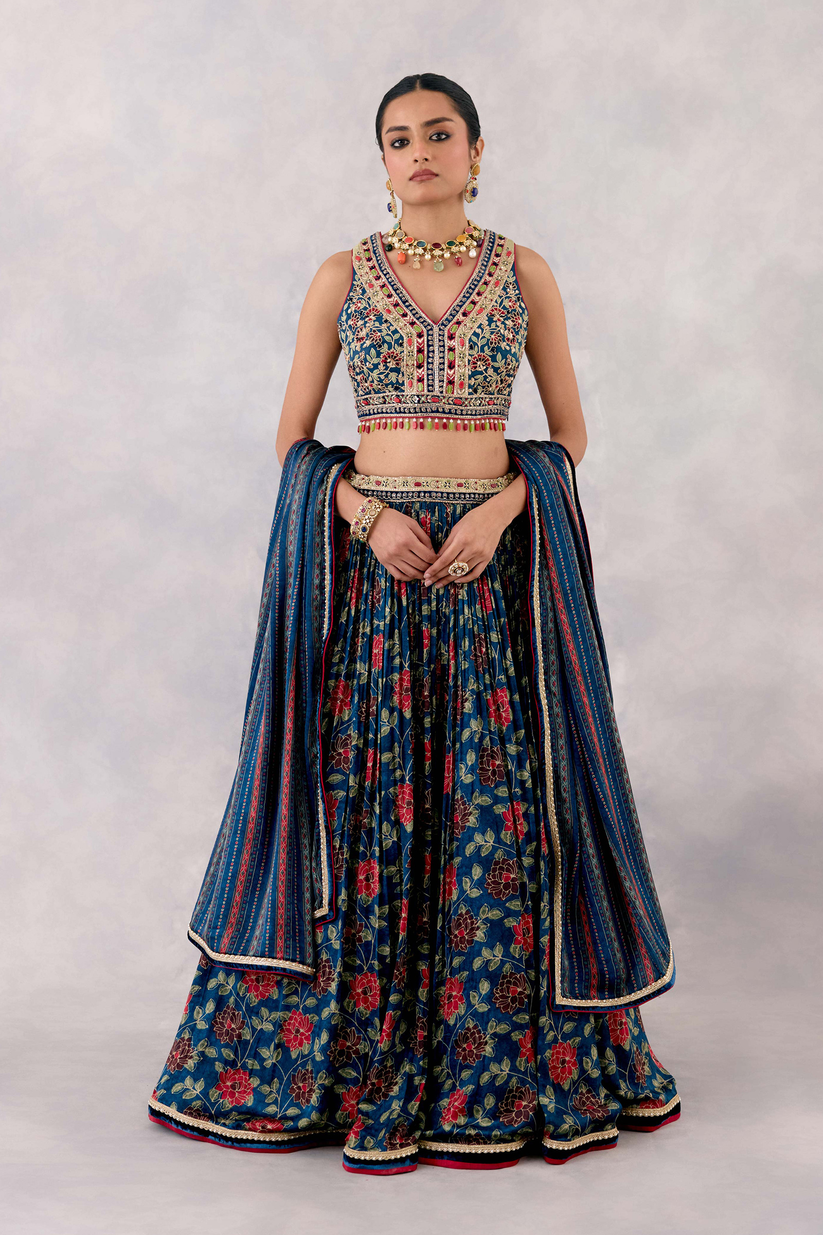 Navy Blue Satin Lehenga Set