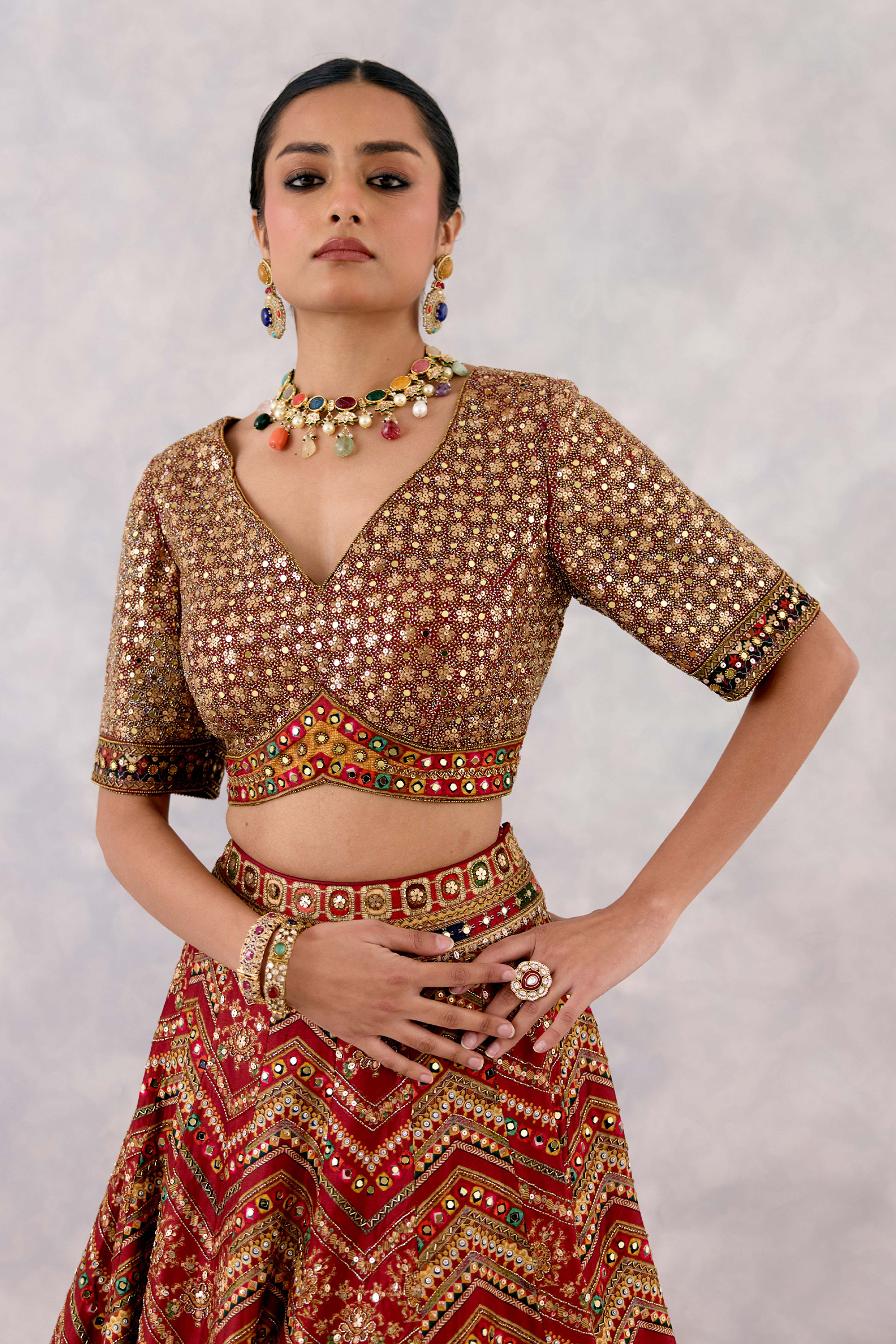 Deep Red Silk Lehenga Set