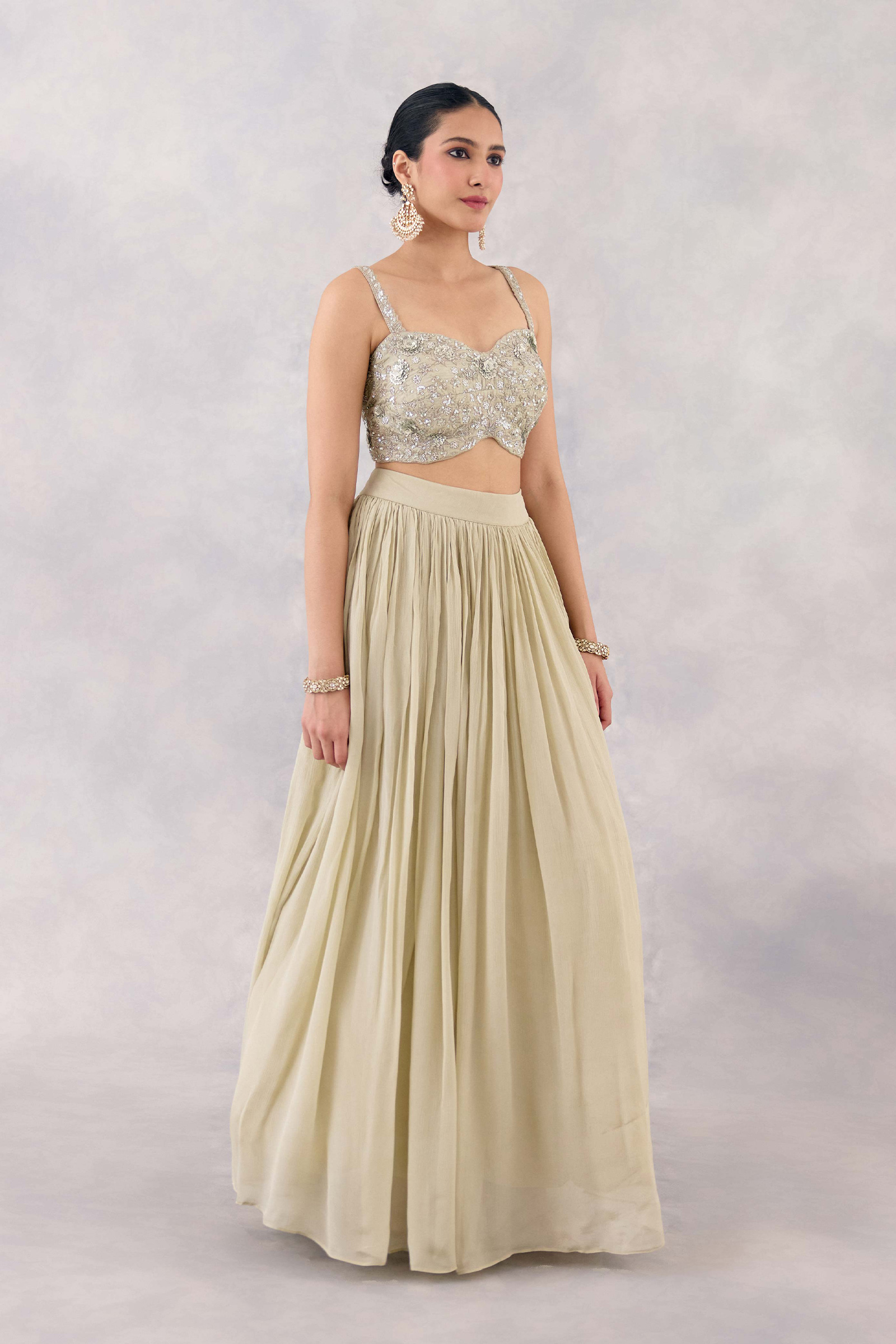 Mint Green Crepe Lehenga Set