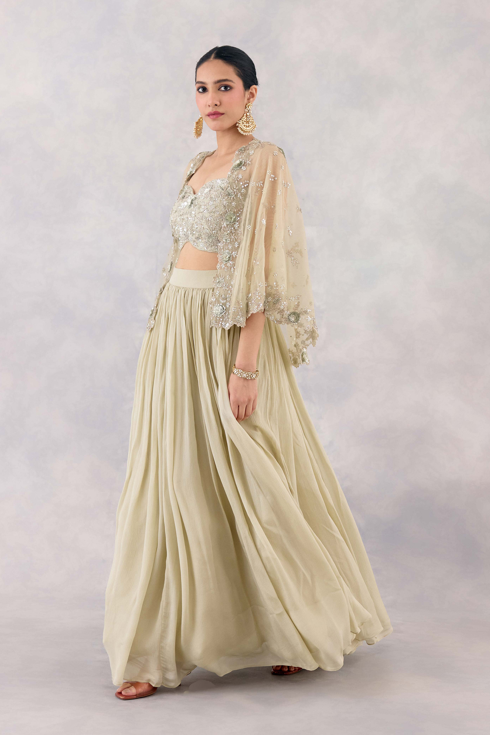 Mint Green Crepe Lehenga Set