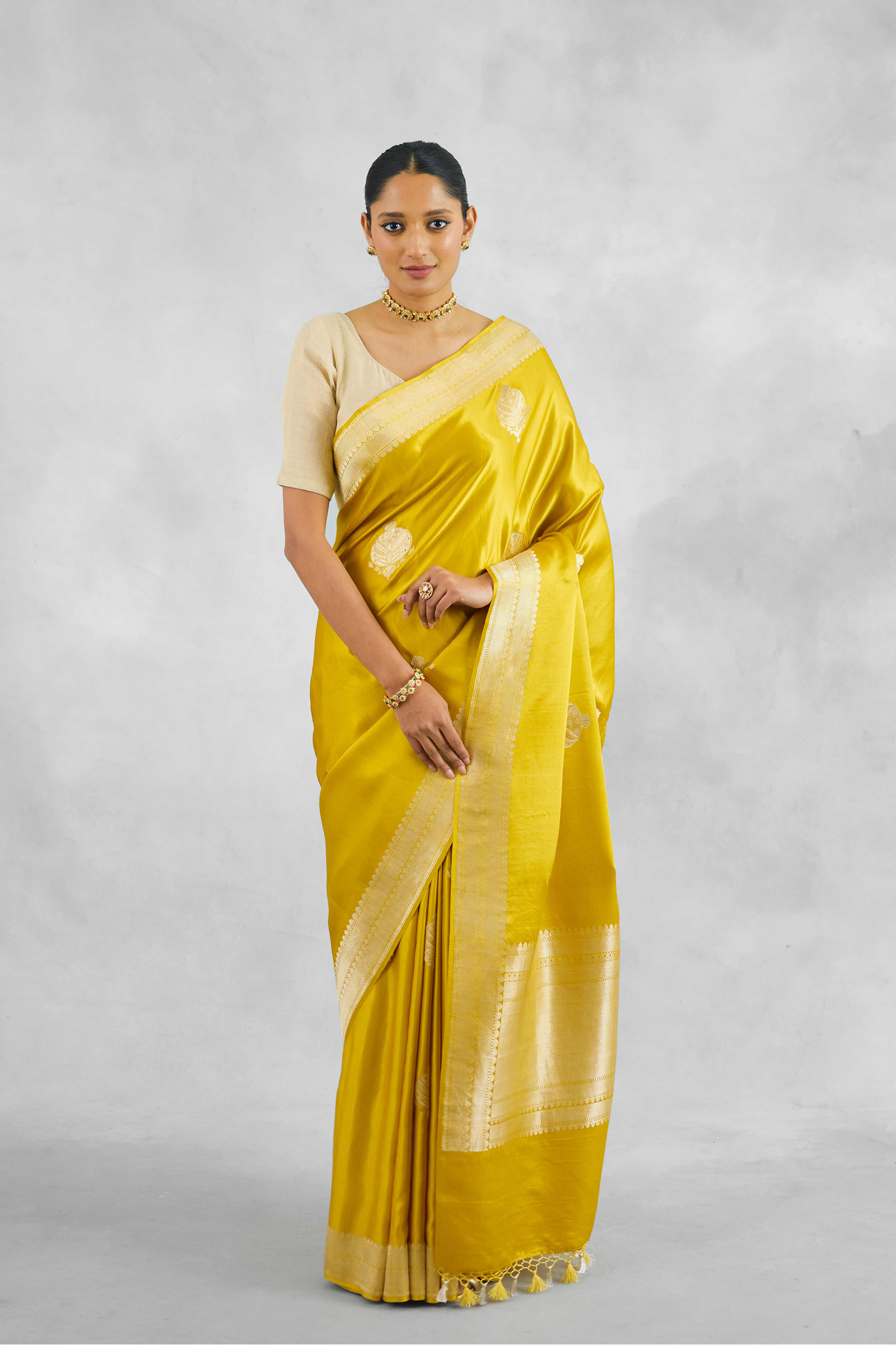 British Yellow Mashru Silk Saree