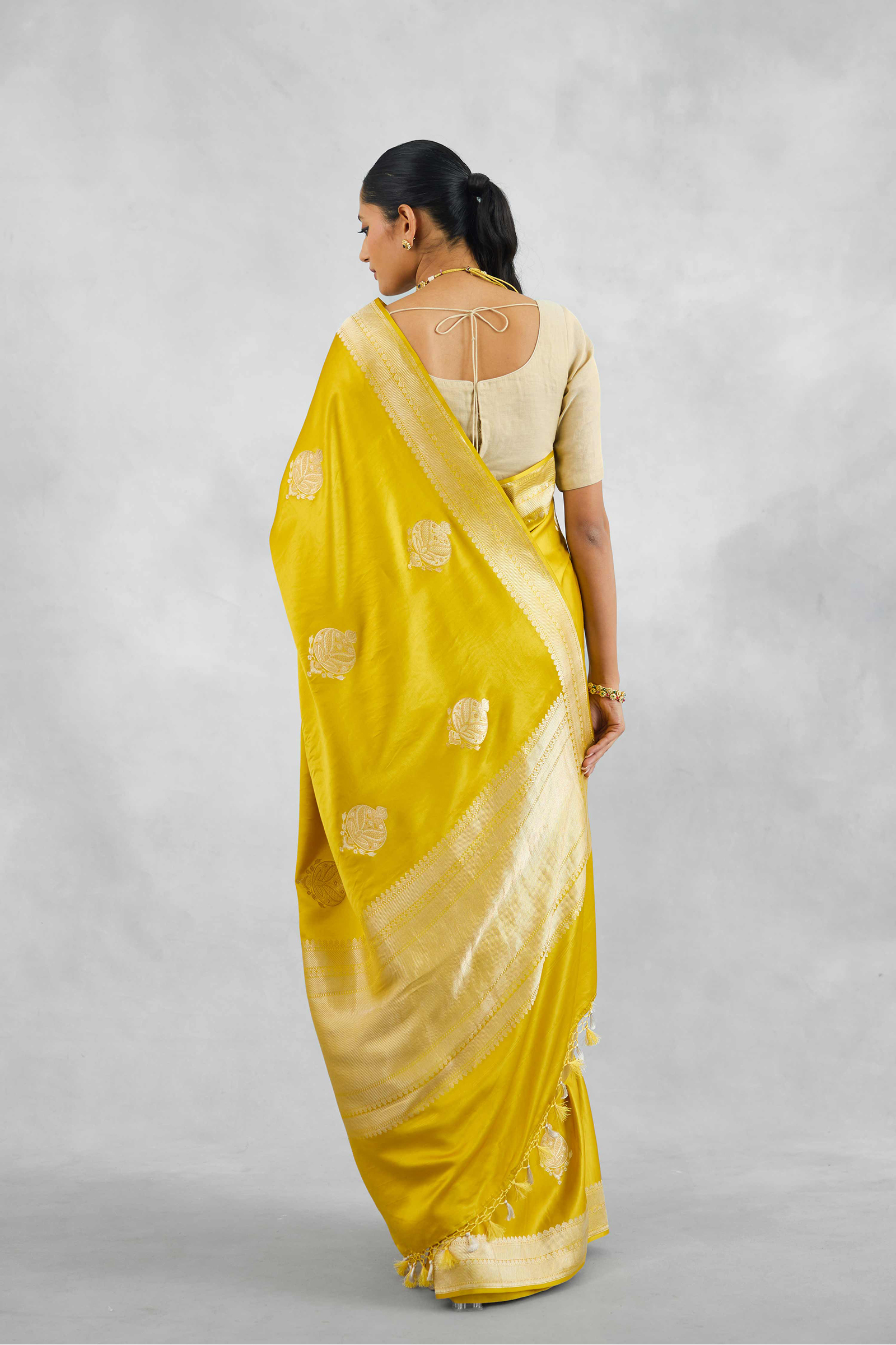 British Yellow Mashru Silk Saree