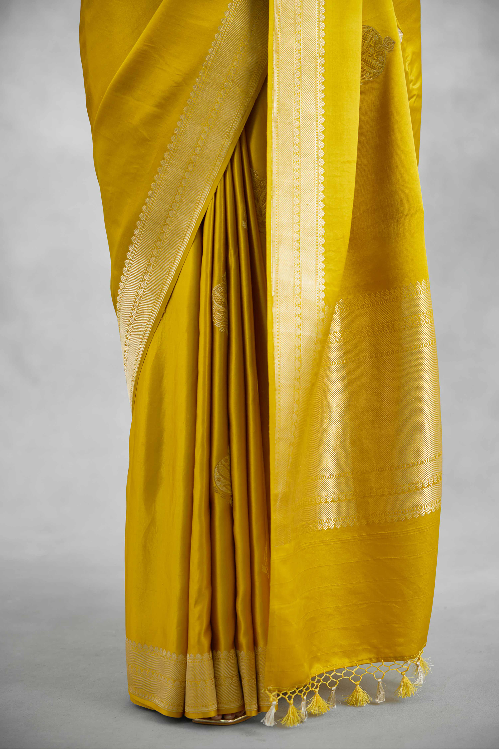 British Yellow Mashru Silk Saree