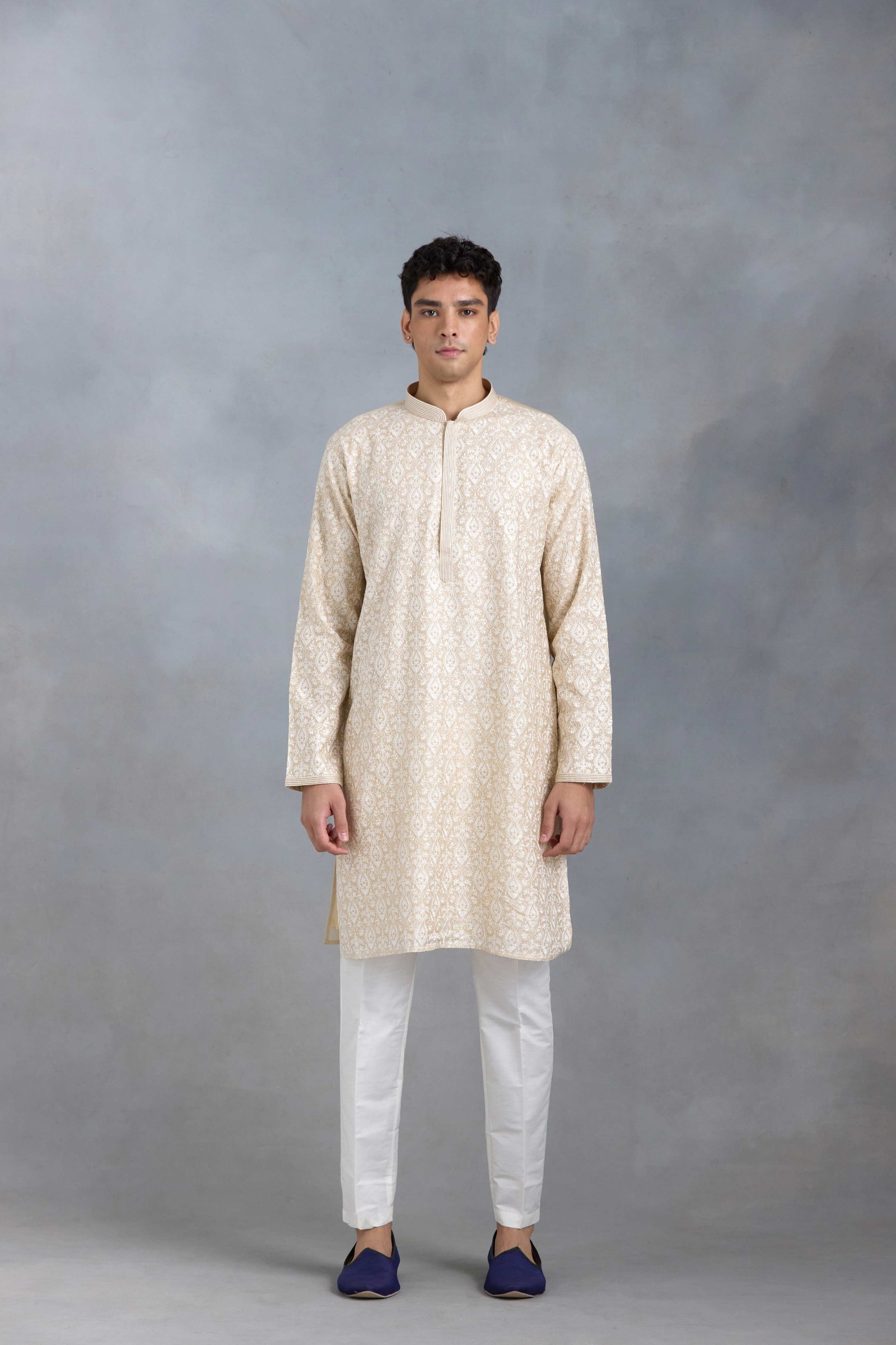 Beige Threadwork Kurta Set