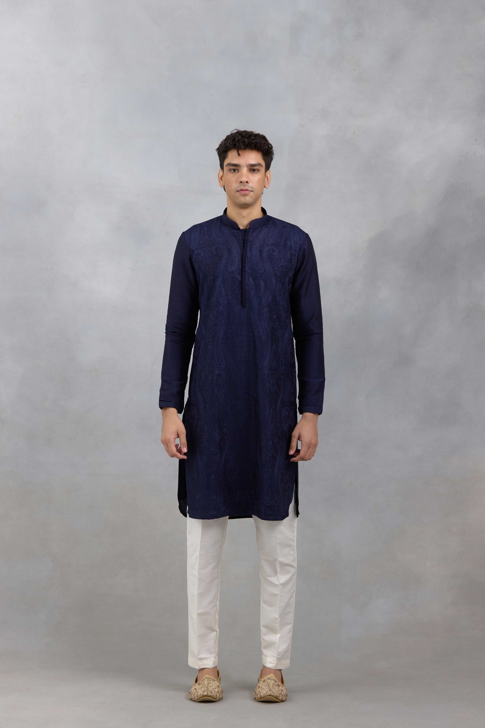 Navy Threadwork Kurta Set
