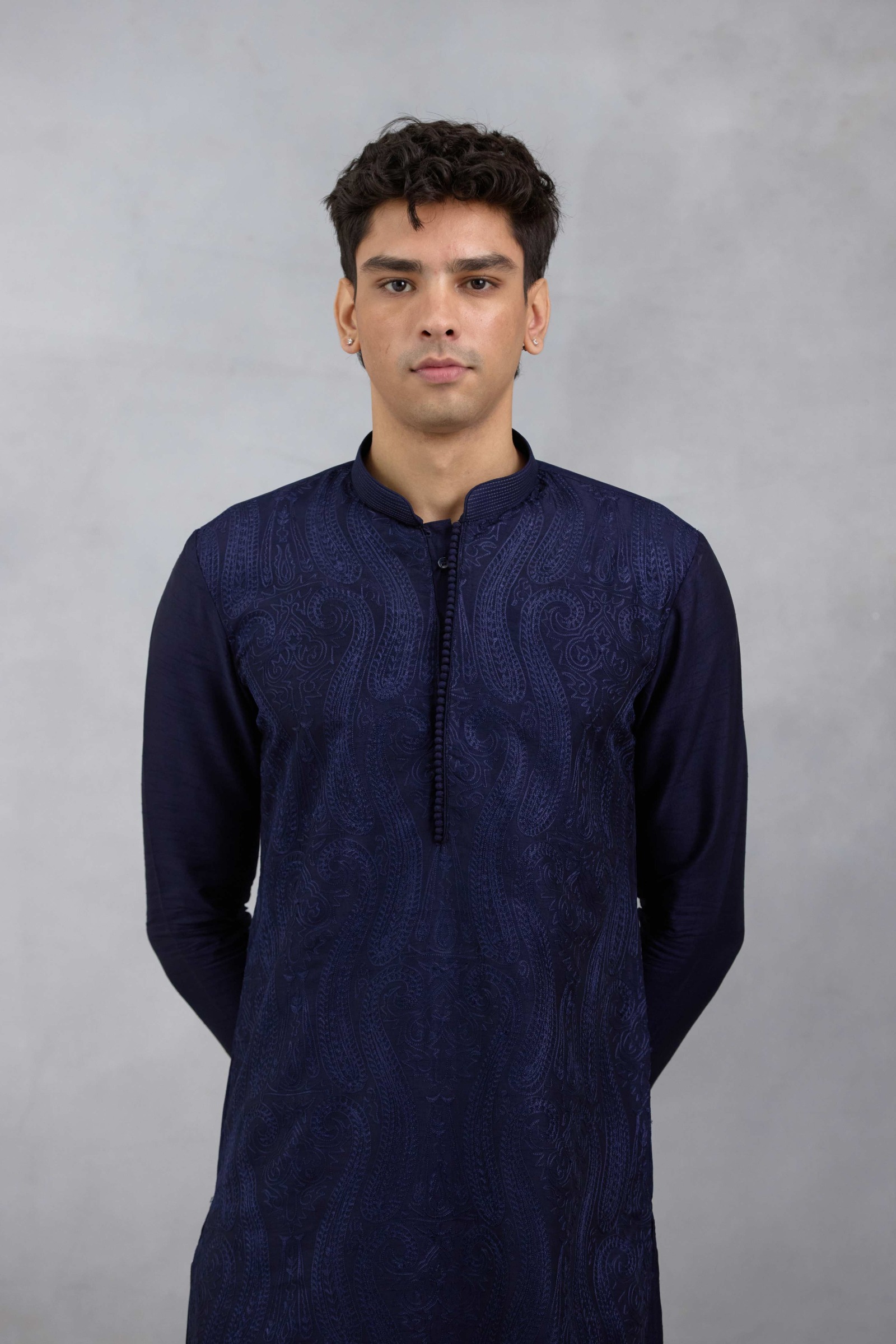 Navy Threadwork Kurta Set