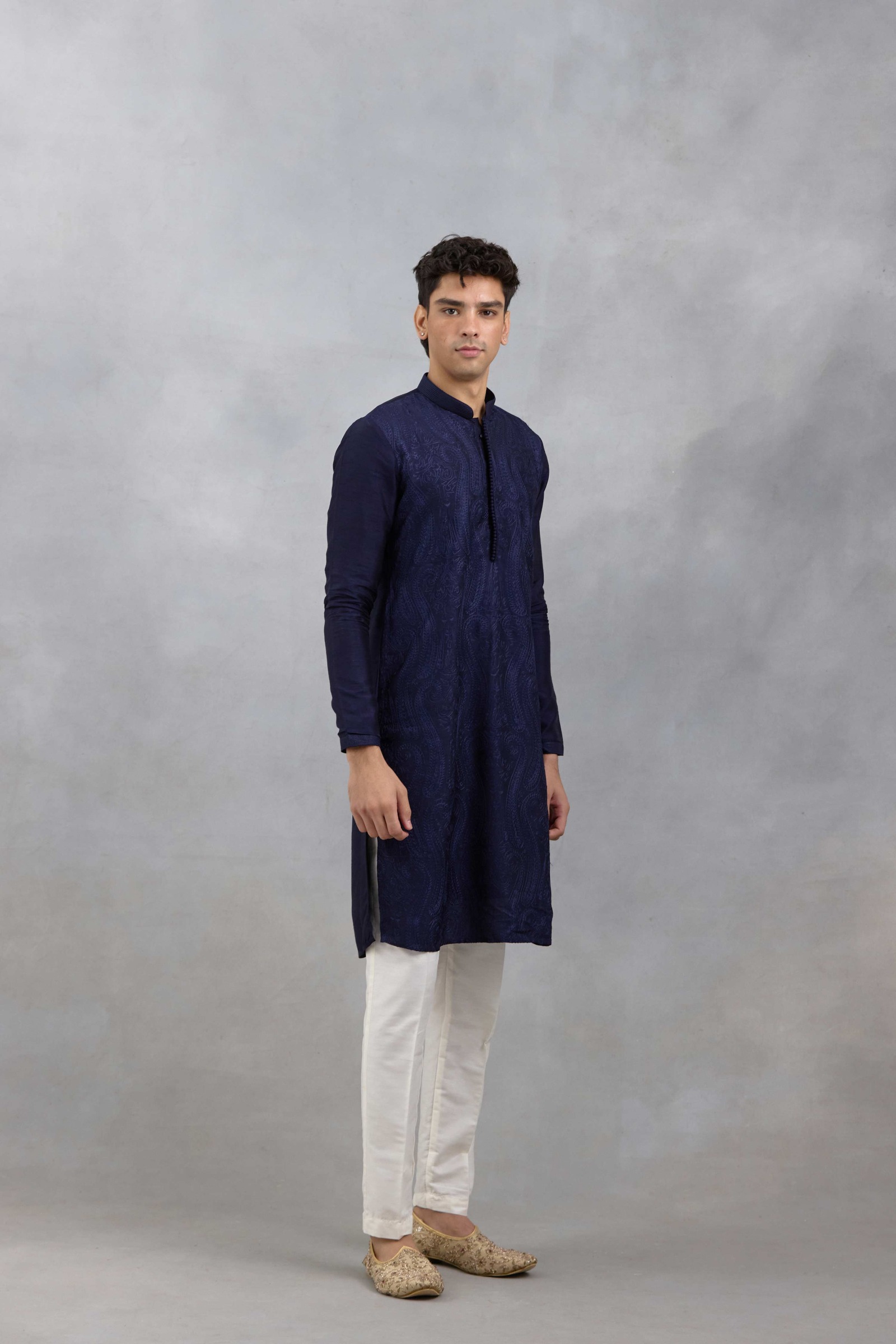 Navy Threadwork Kurta Set