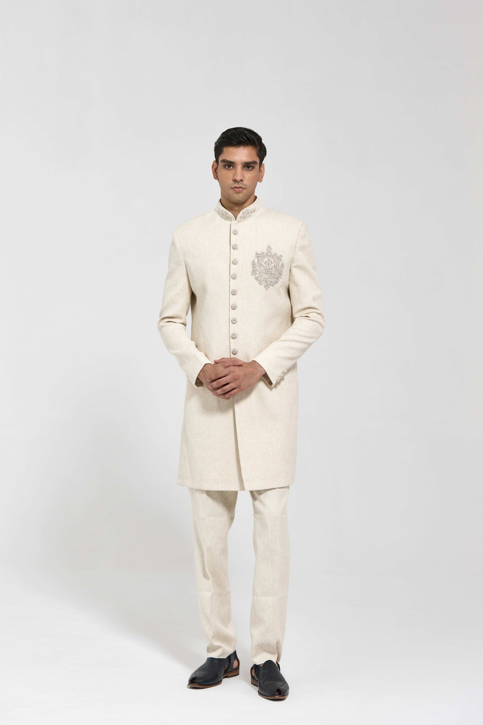 Beige Indo-western Jacket Set