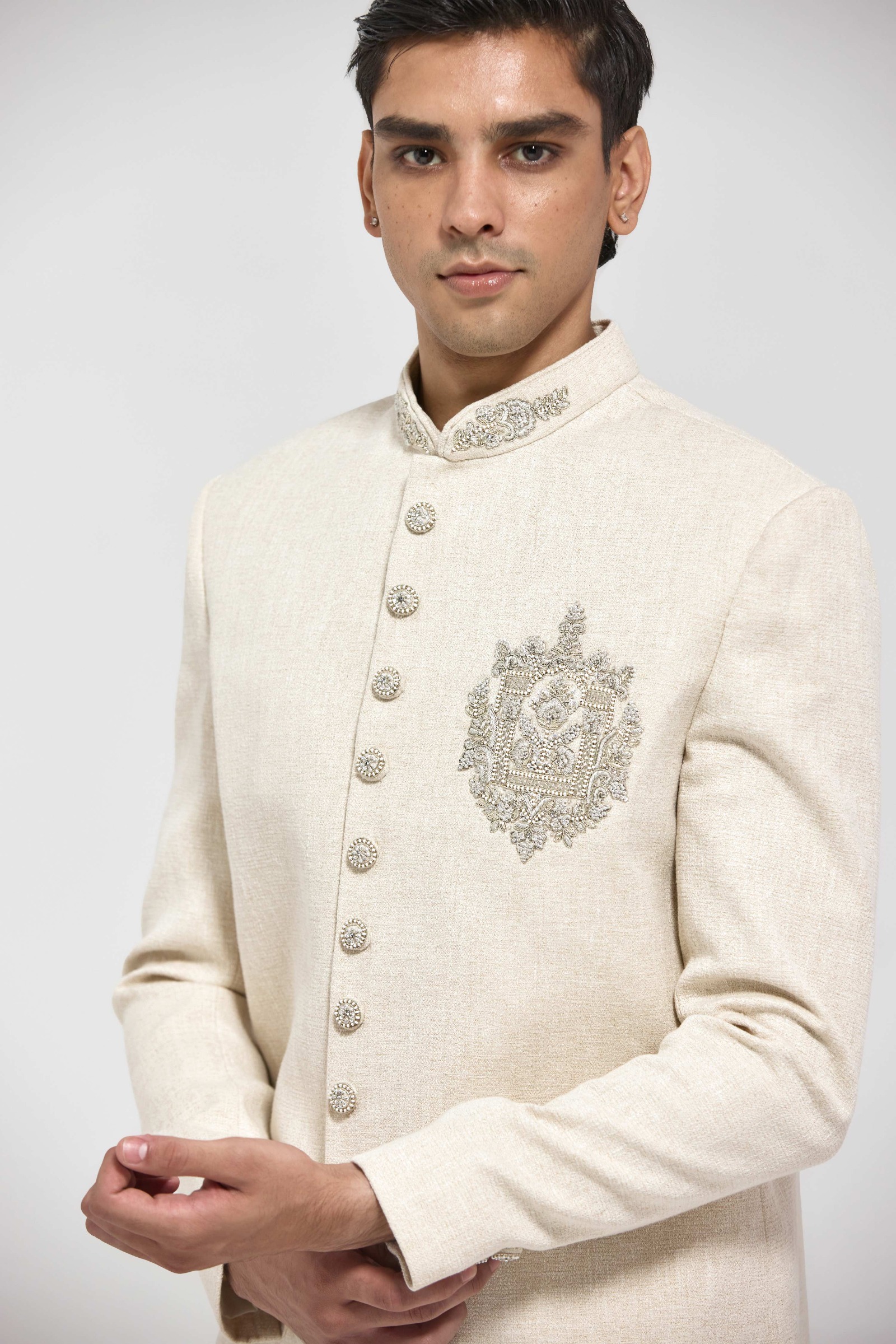 Beige Indo-western Jacket Set