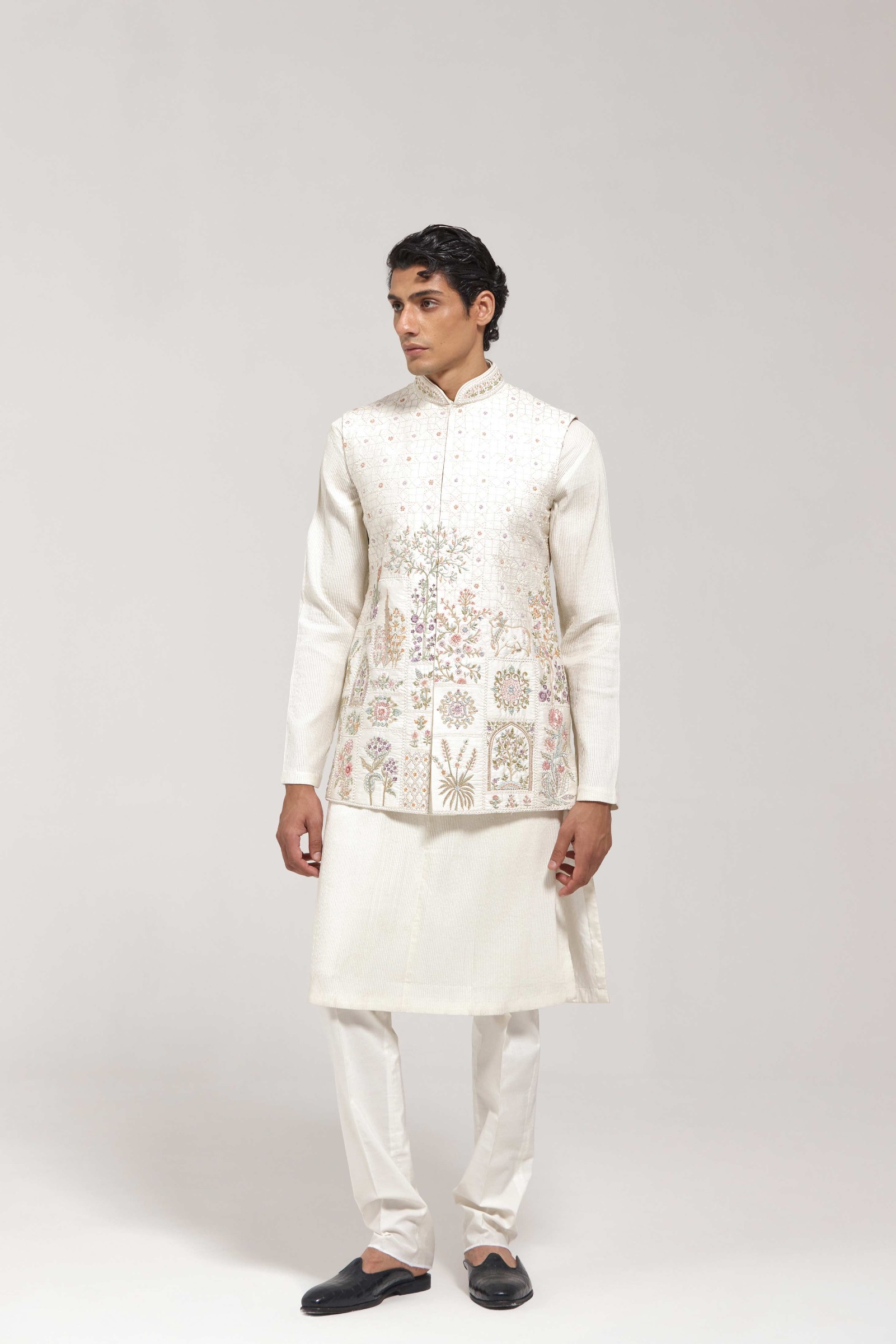 Floral Embroidered Half Jacket Set