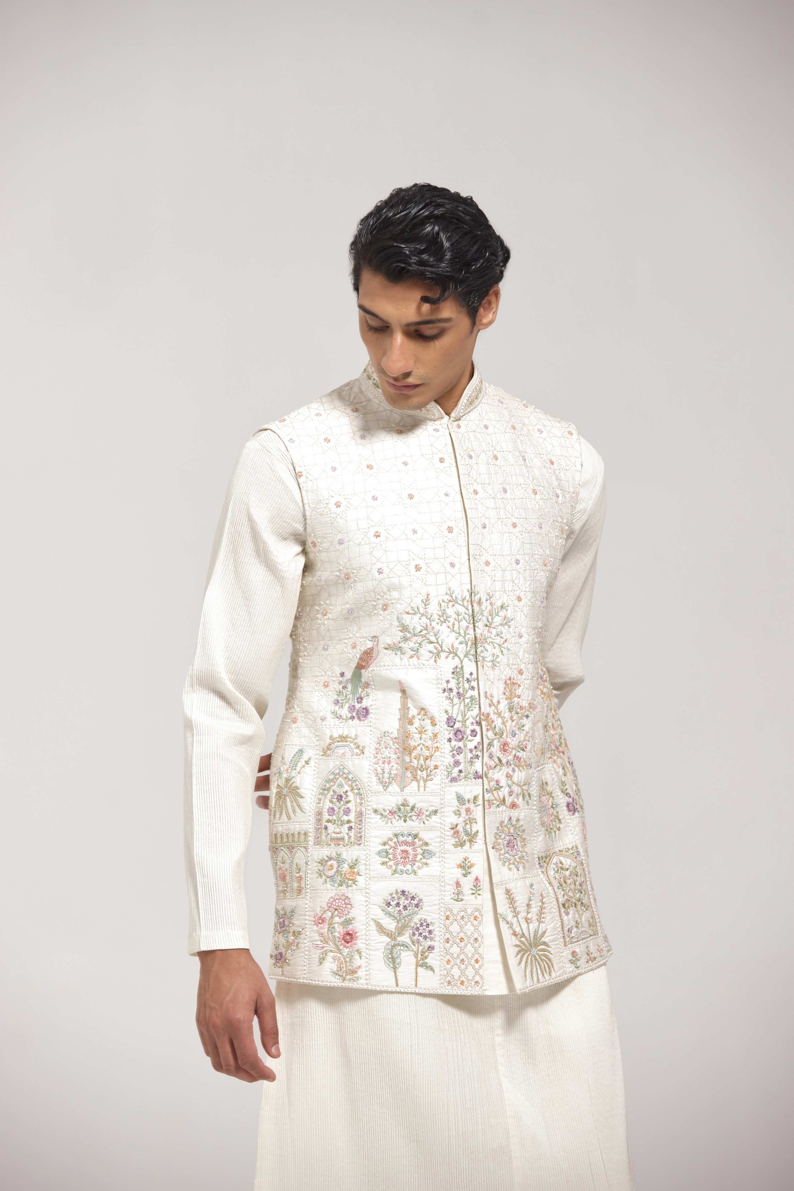 Floral Embroidered Half Jacket Set