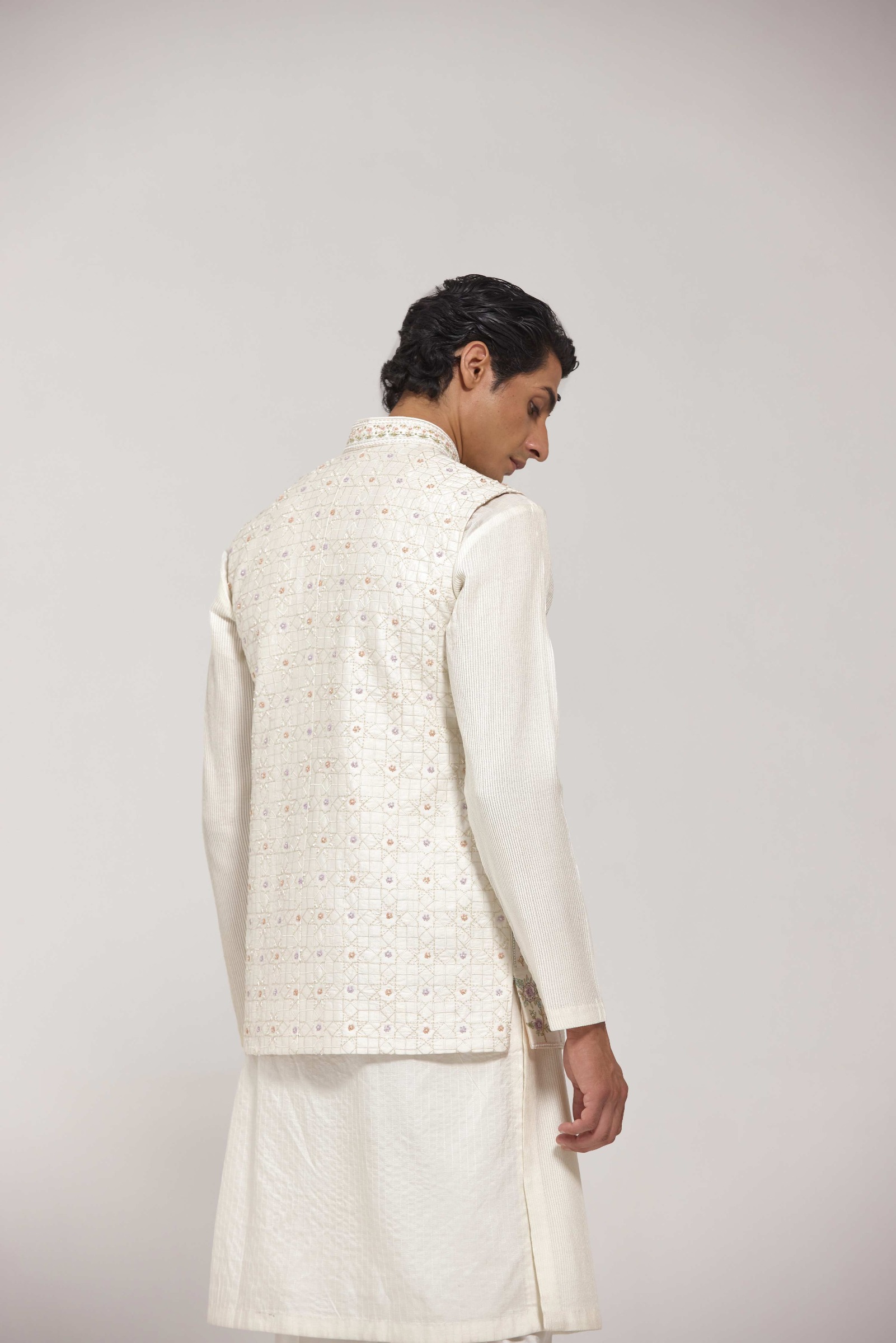 Floral Embroidered Half Jacket Set