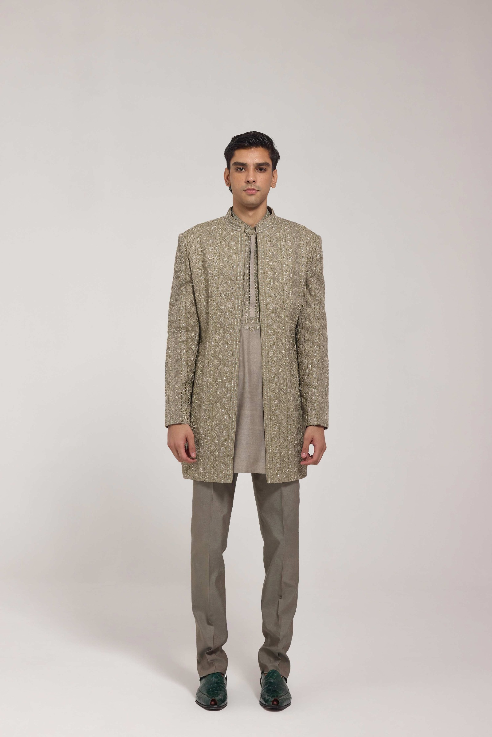 Olive Front Open Jacket Set