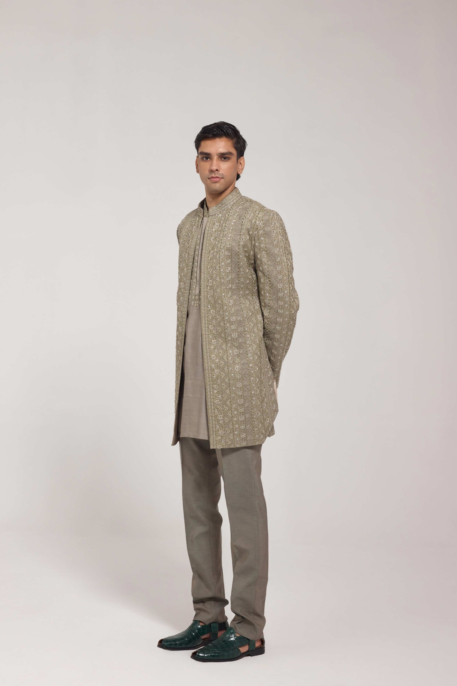 Olive Front Open Jacket Set