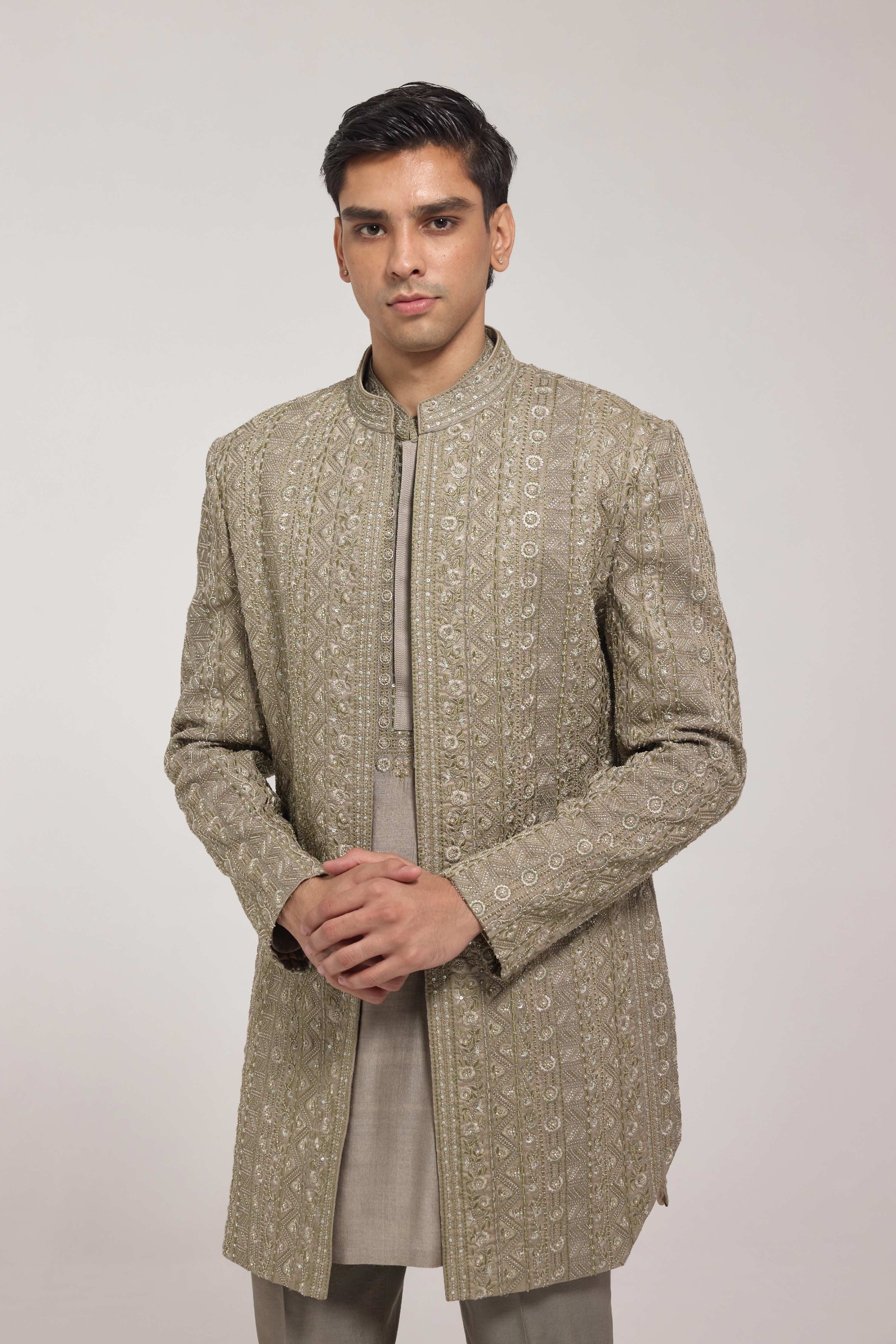Olive Front Open Jacket Set