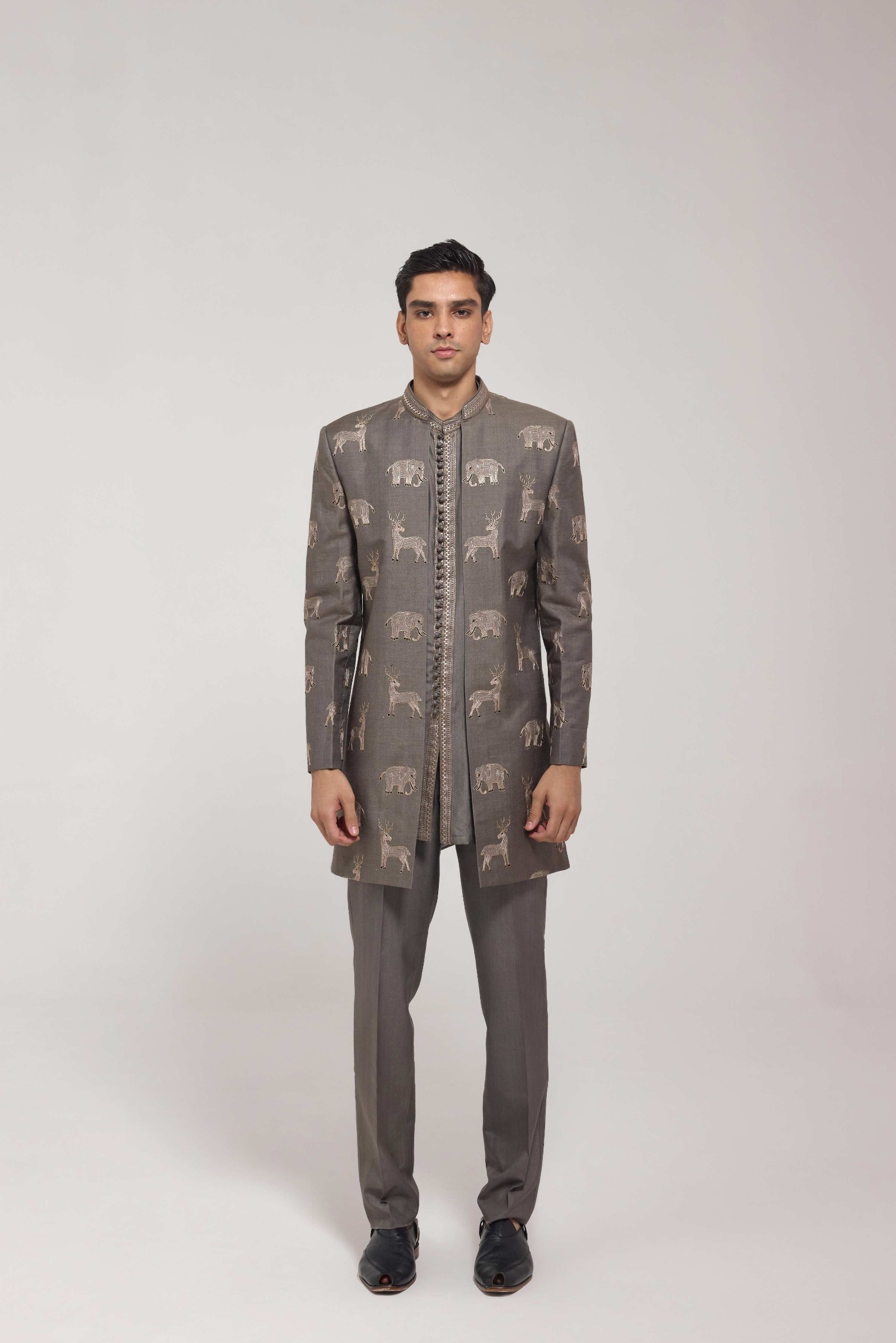 Grey Safari Indo Western Jacket Set