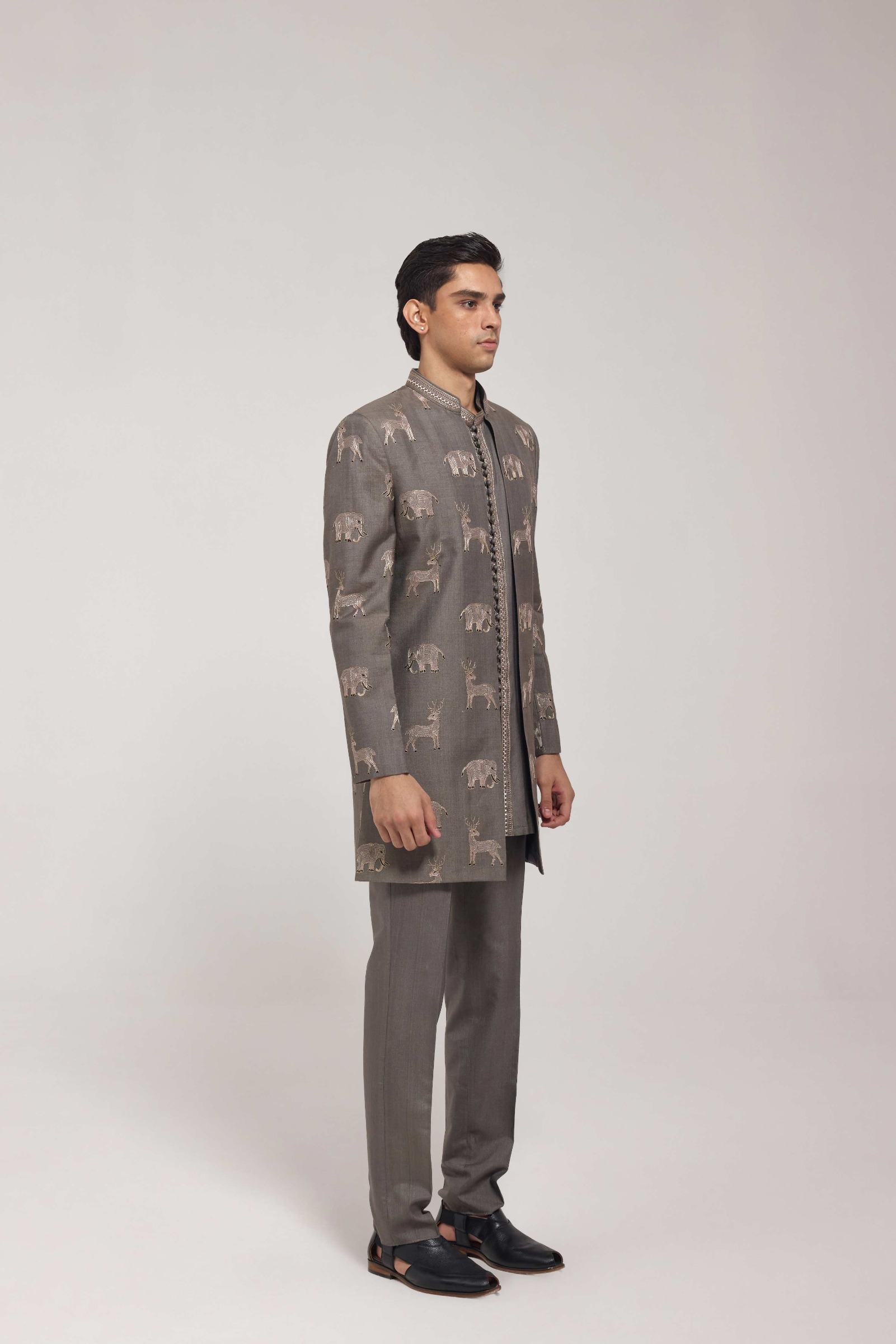 Grey Safari Indo Western Jacket Set
