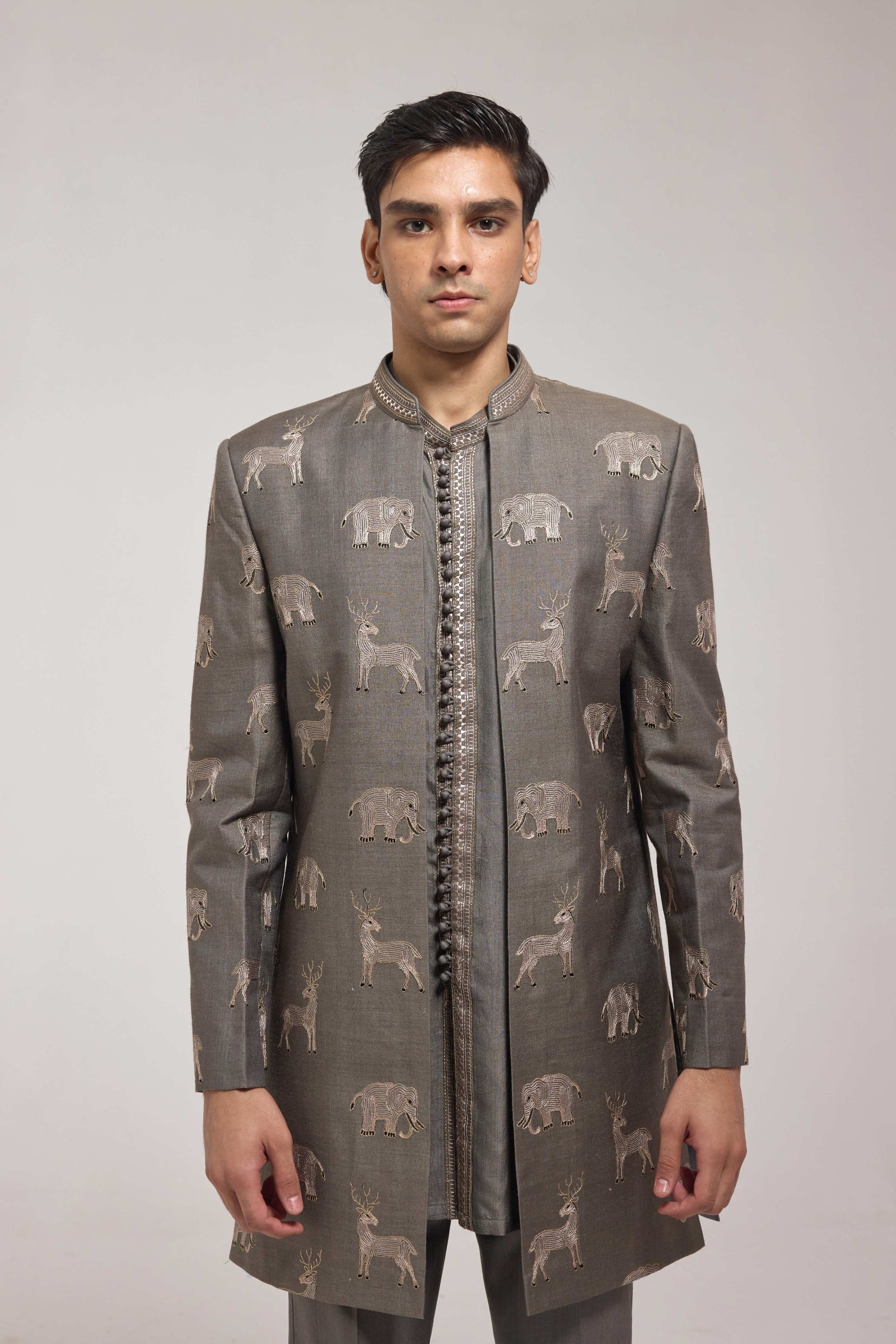 Grey Safari Indo Western Jacket Set