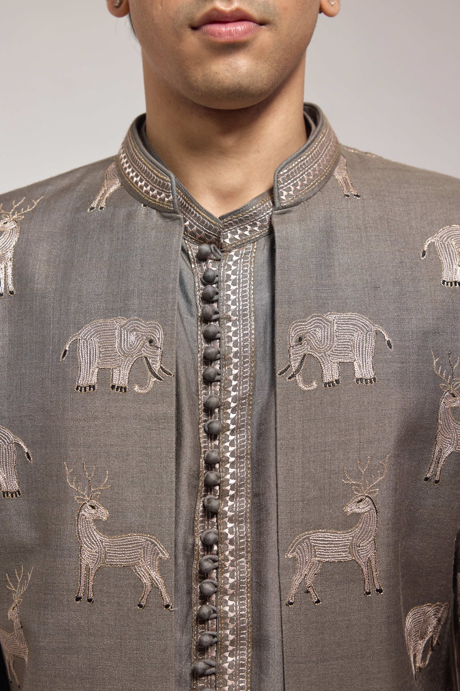 Grey Safari Indo Western Jacket Set