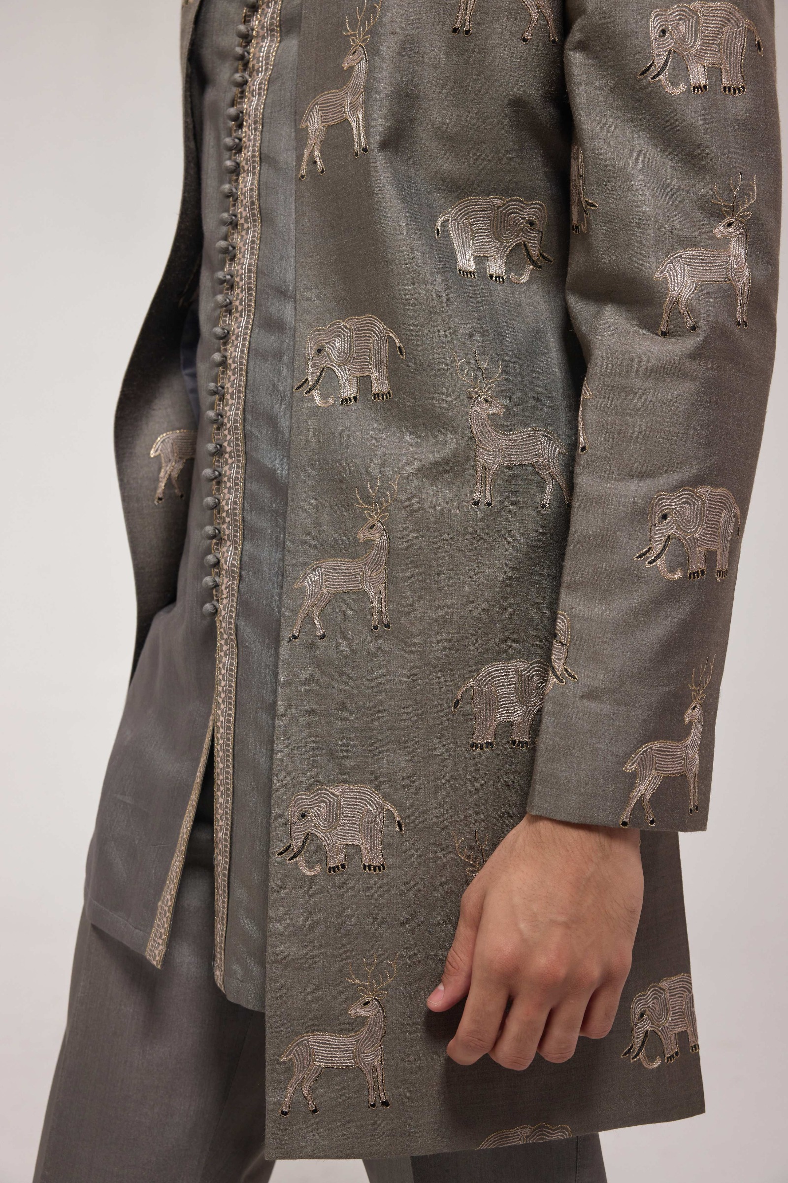 Grey Safari Indo Western Jacket Set