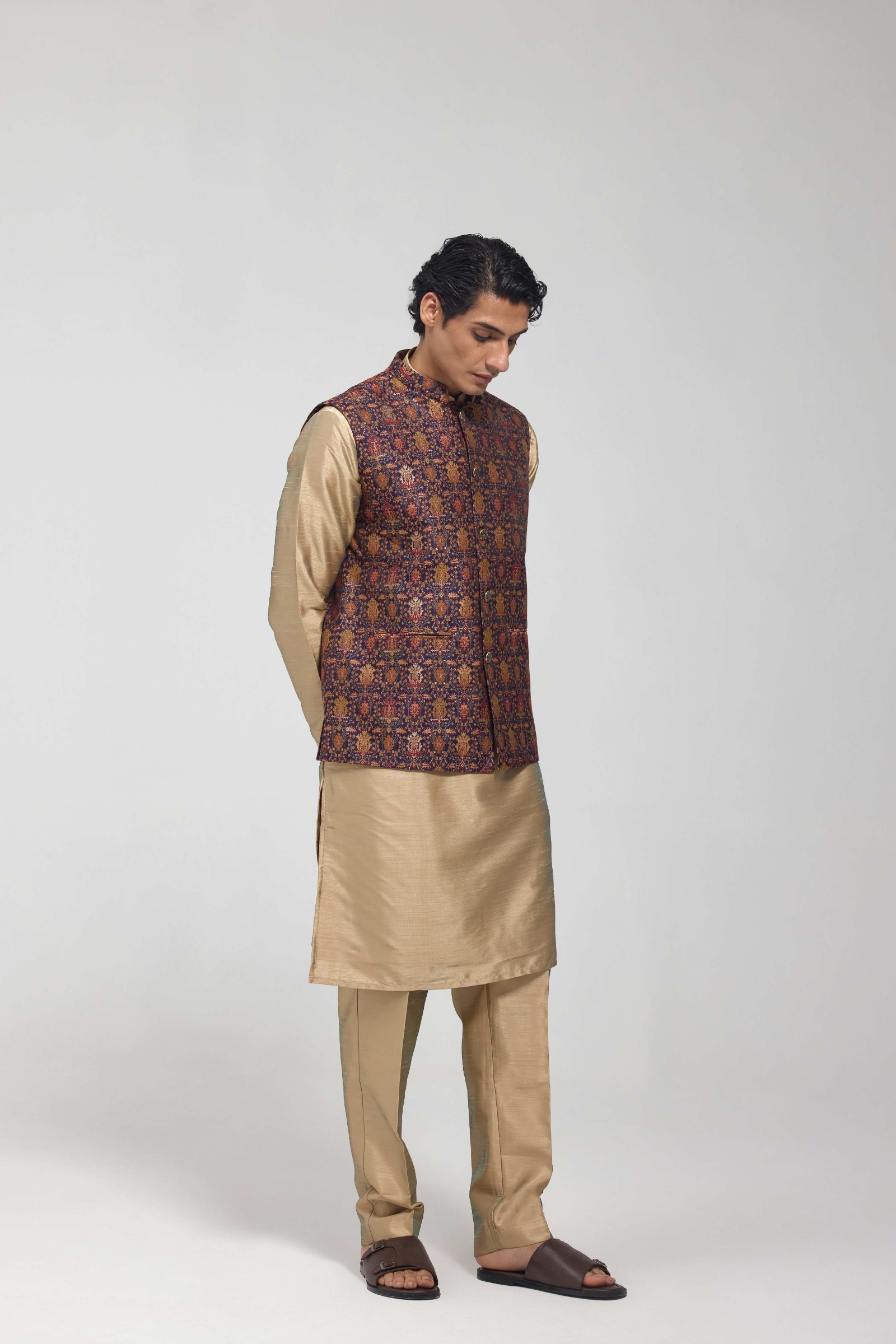 Multicolour Embroidered Half Jacket Set