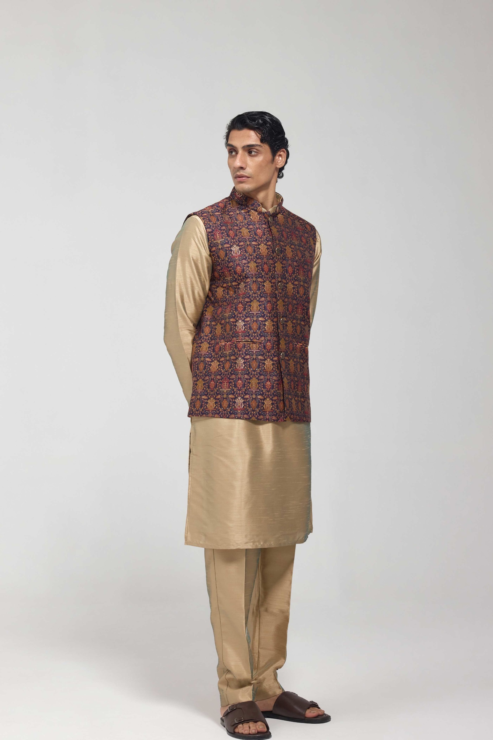 Multicolour Embroidered Half Jacket Set