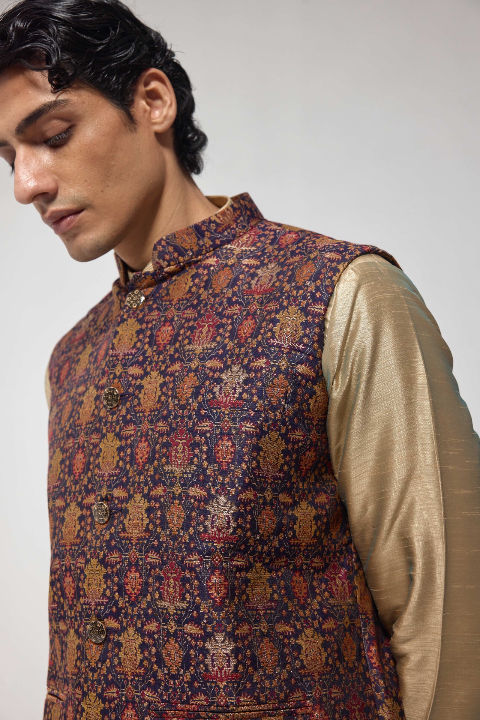 Multicolour Embroidered Half Jacket Set