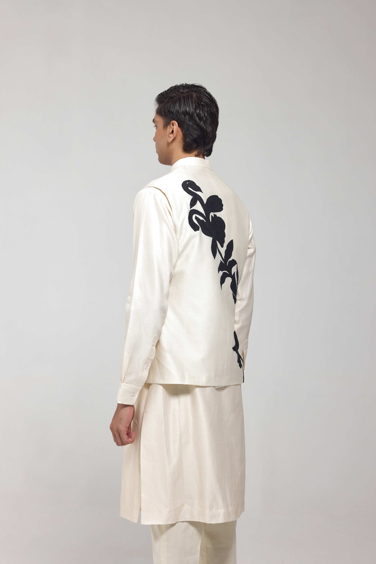 Off White Pintuck Half Jacket Kurta Set