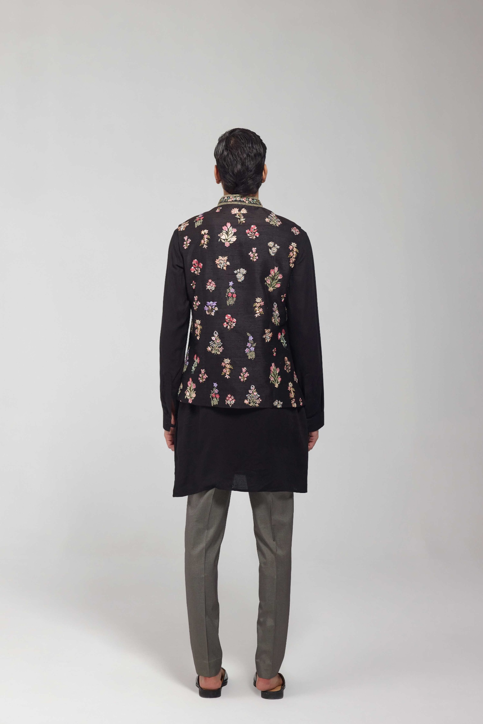 Black Embroidered Half Jacket Set