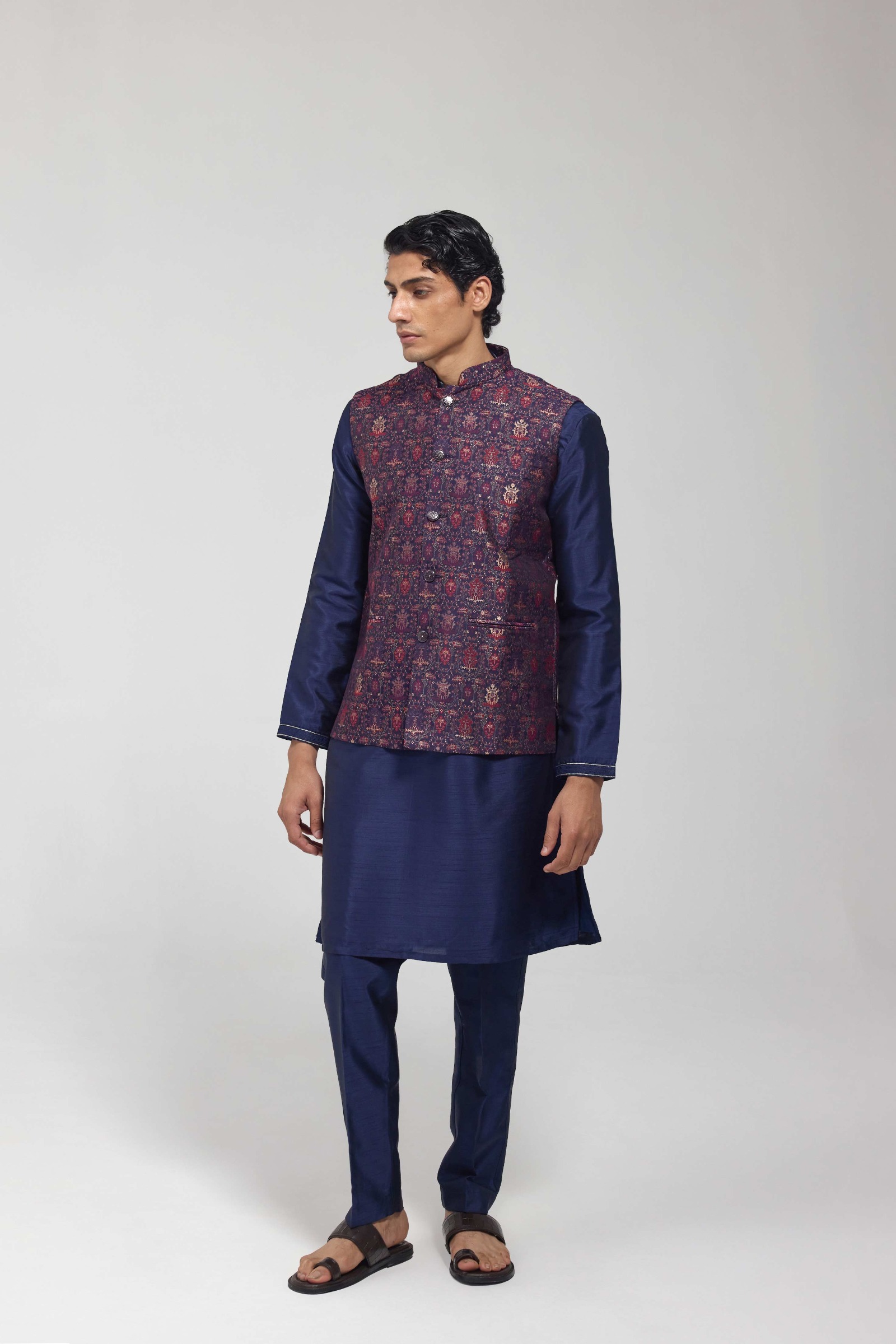 Printed Multicolour Embroidered Jacket Set