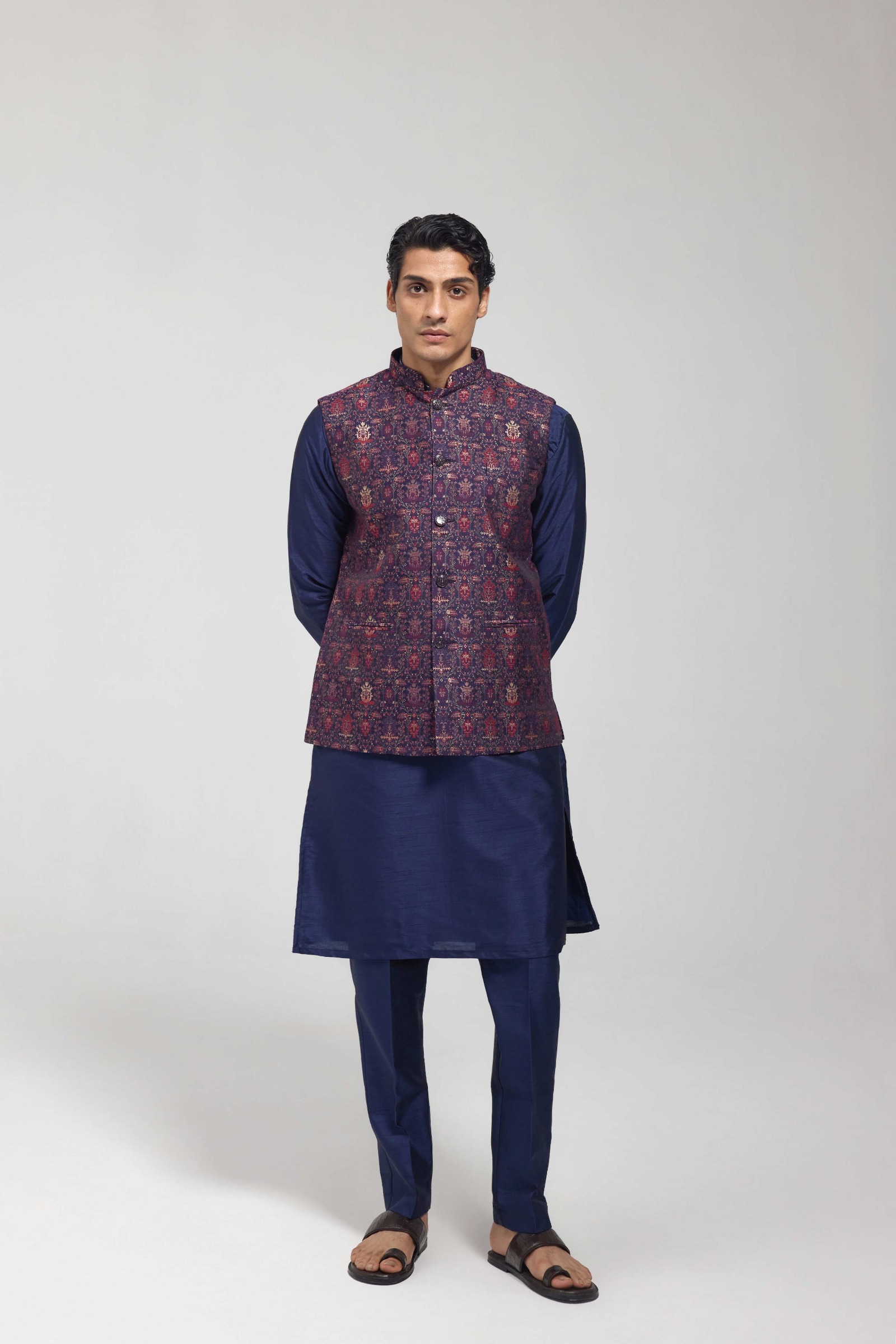 Printed Multicolour Embroidered Jacket Set