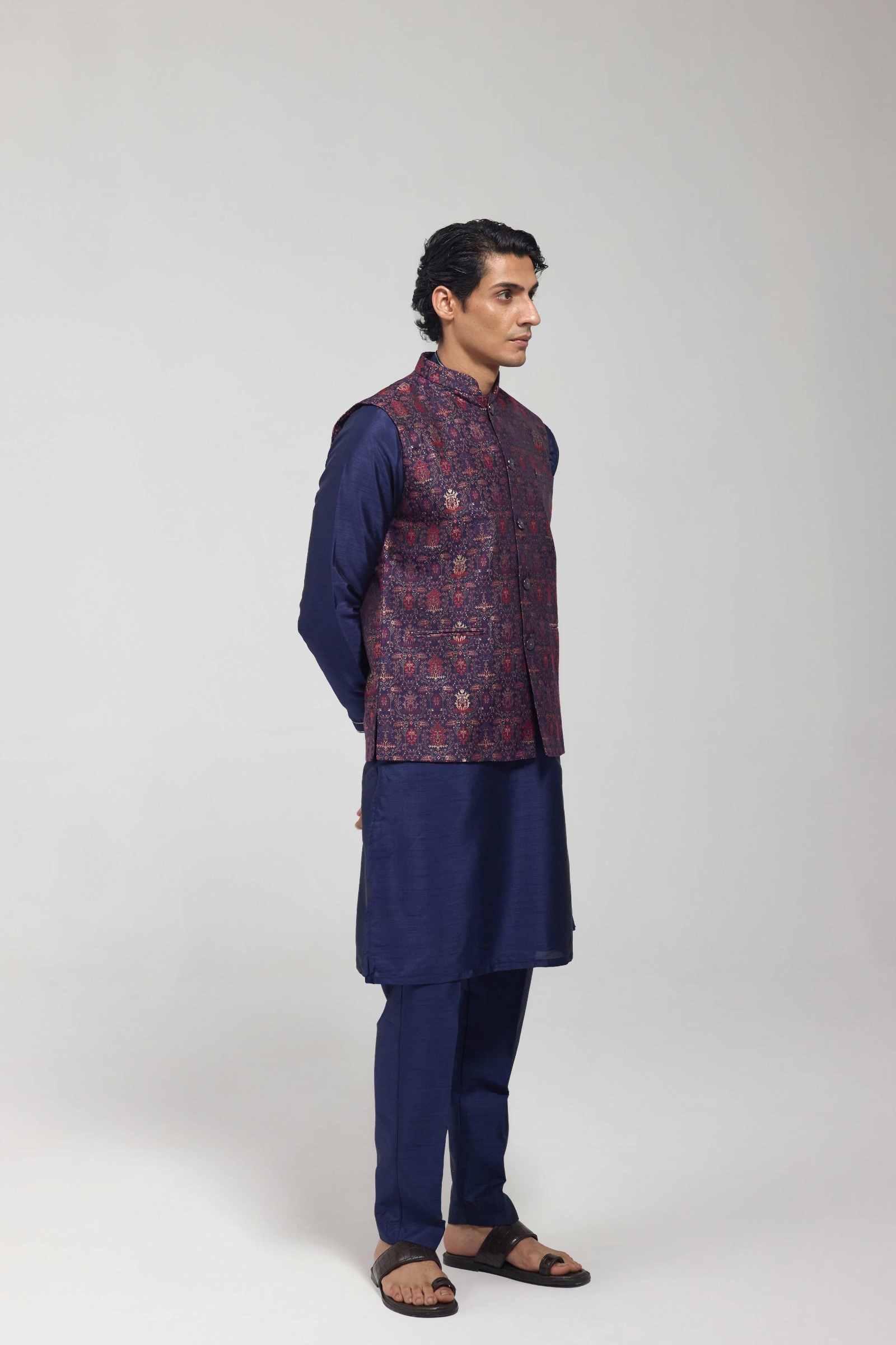 Printed Multicolour Embroidered Jacket Set