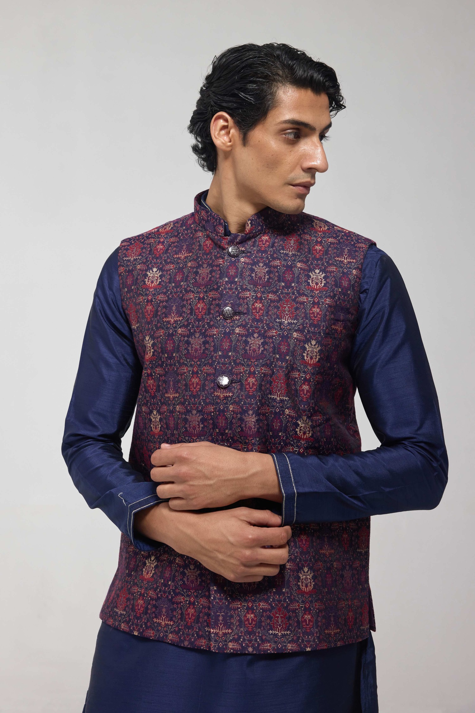 Printed Multicolour Embroidered Jacket Set