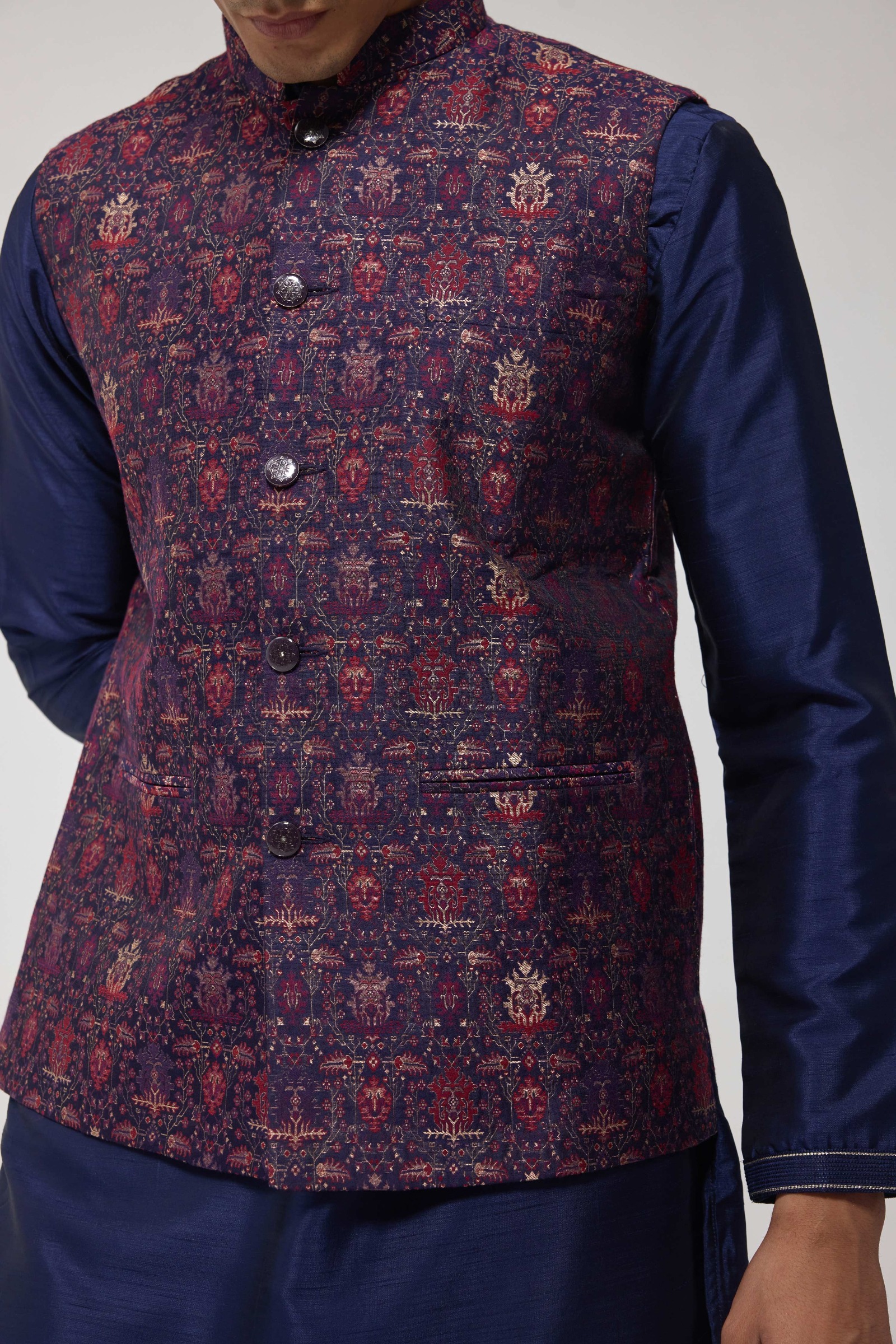 Printed Multicolour Embroidered Jacket Set
