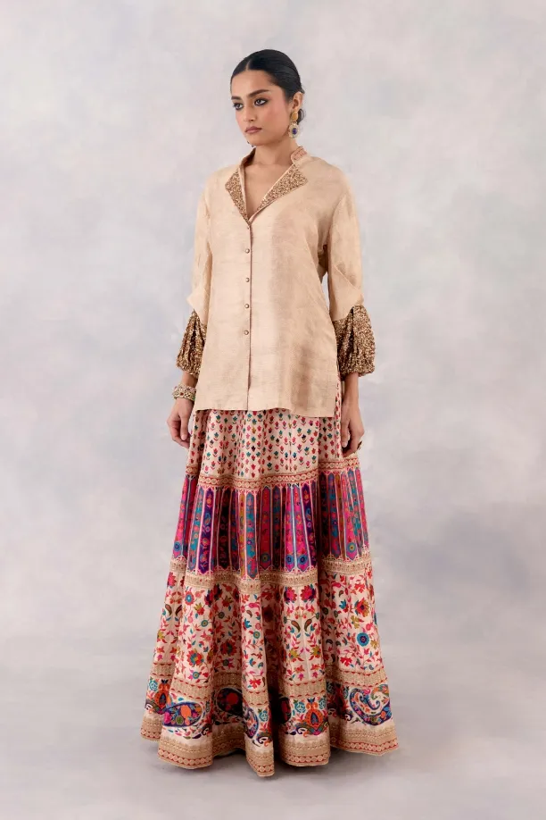 Beige Silk Lehenga Set