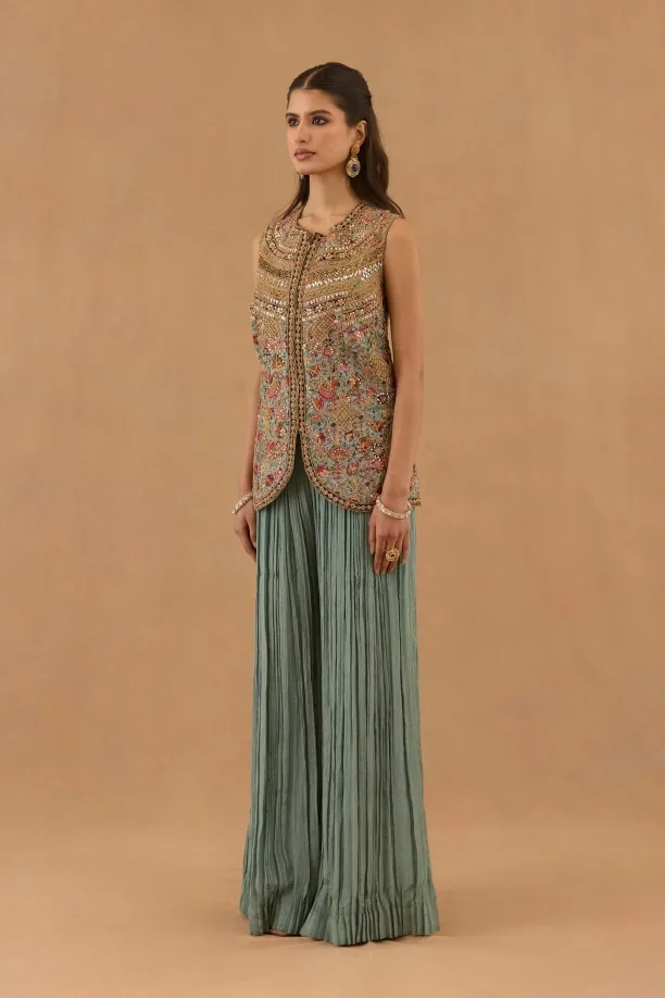 Sage Green Silk Sharara Set