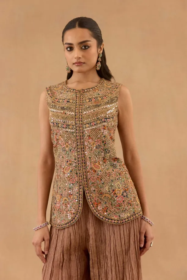 Light Mocha Silk Sharara Set