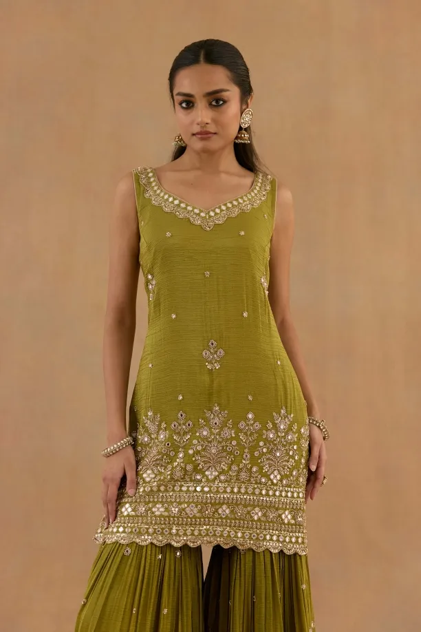 Olive Green Tissue Silk Garara Set