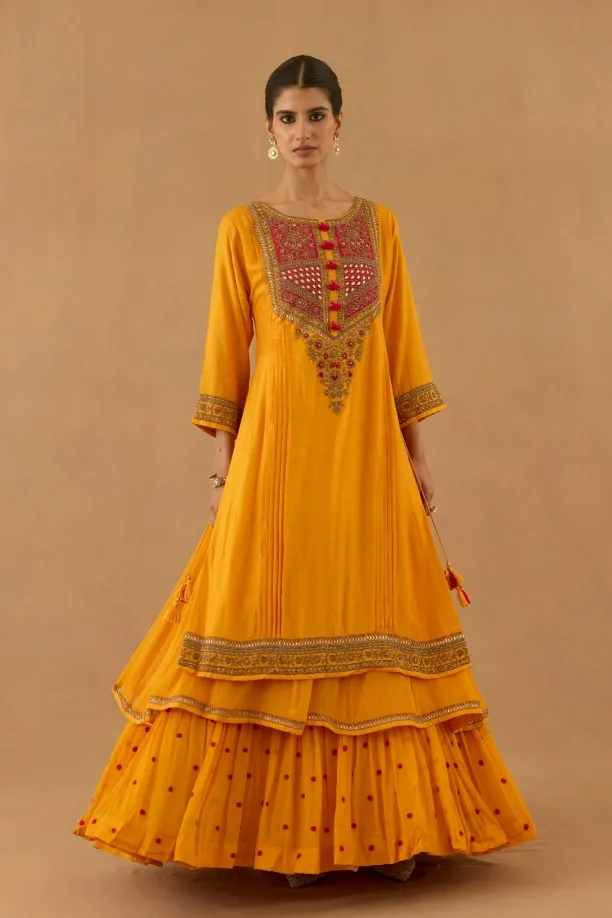 Mango Yellow Organza Anarkali Set