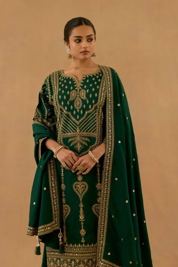 Emerald Green Silk Sharara Set