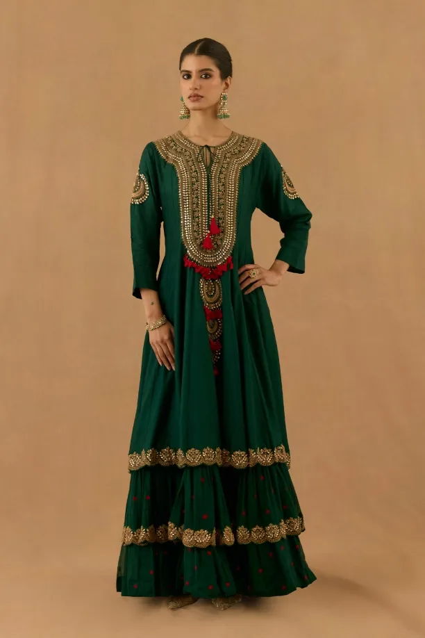 Forest Green Georgette Anarkali Set