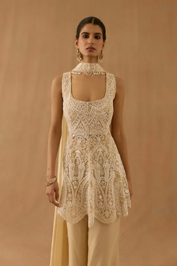 Vanilla Gold georgette Sharara set