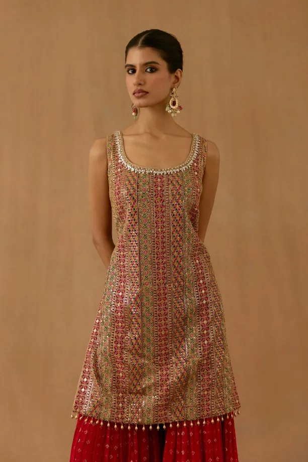 Rani Red Georgette Garara Set