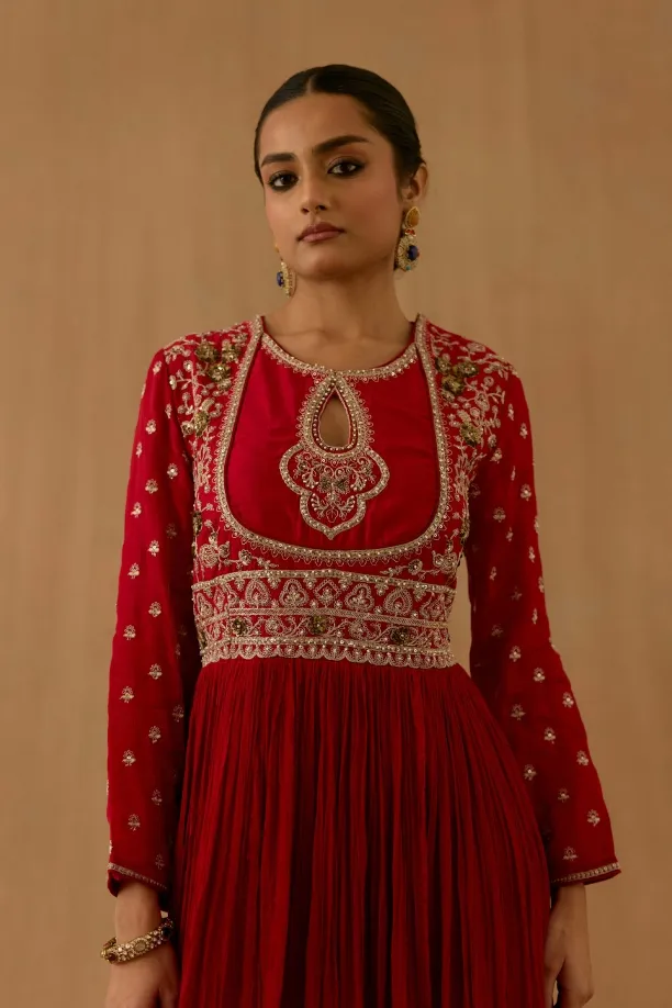 Ruby Red Crepe Silk Suit set