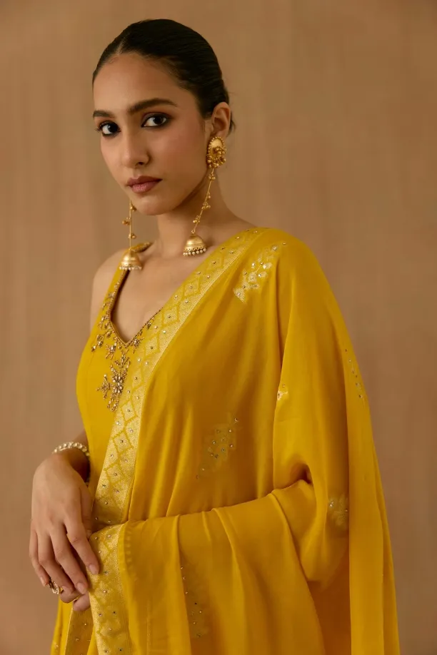 Marigold Georgette Anarkali set