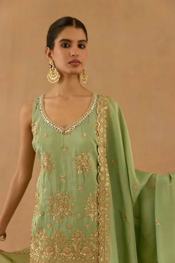 Pastel Green Silk Garara set