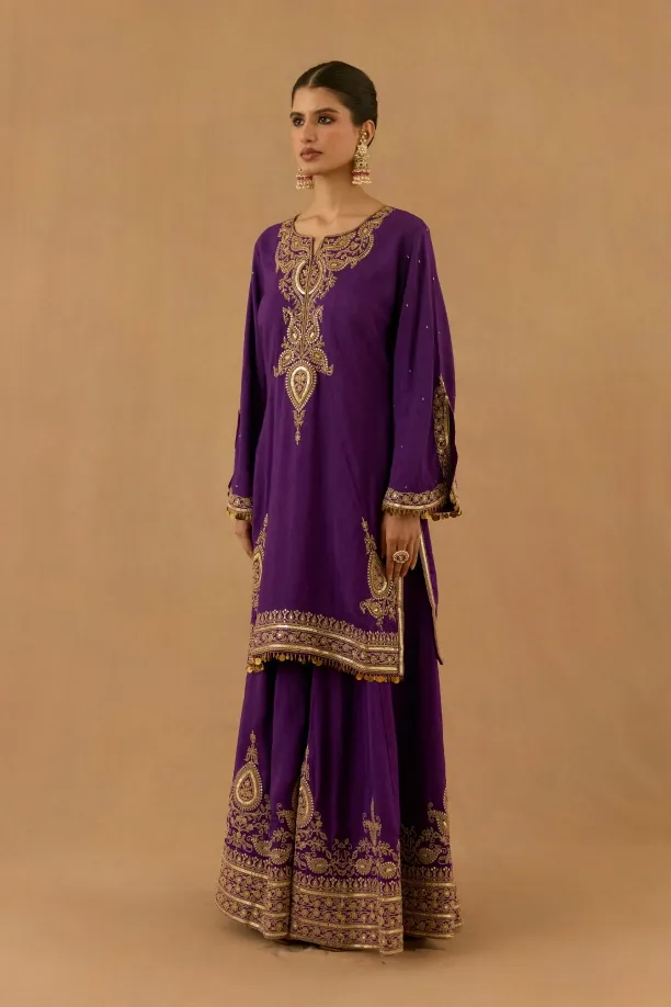 Royal Purple Silk Sharara set