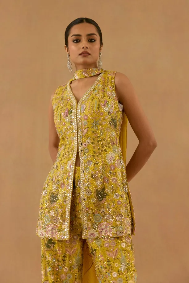 Mustard Yellow Georgette Sharara set