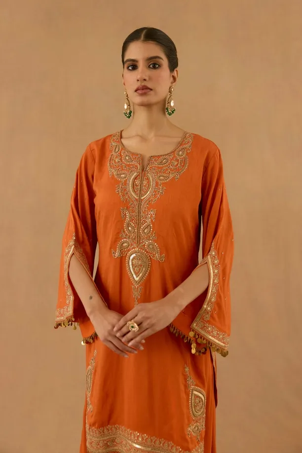 Tangerine Silk Sharara set
