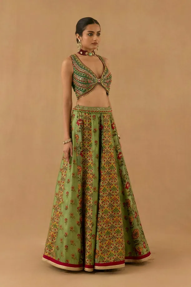 Moss Green Silk Lehenga set